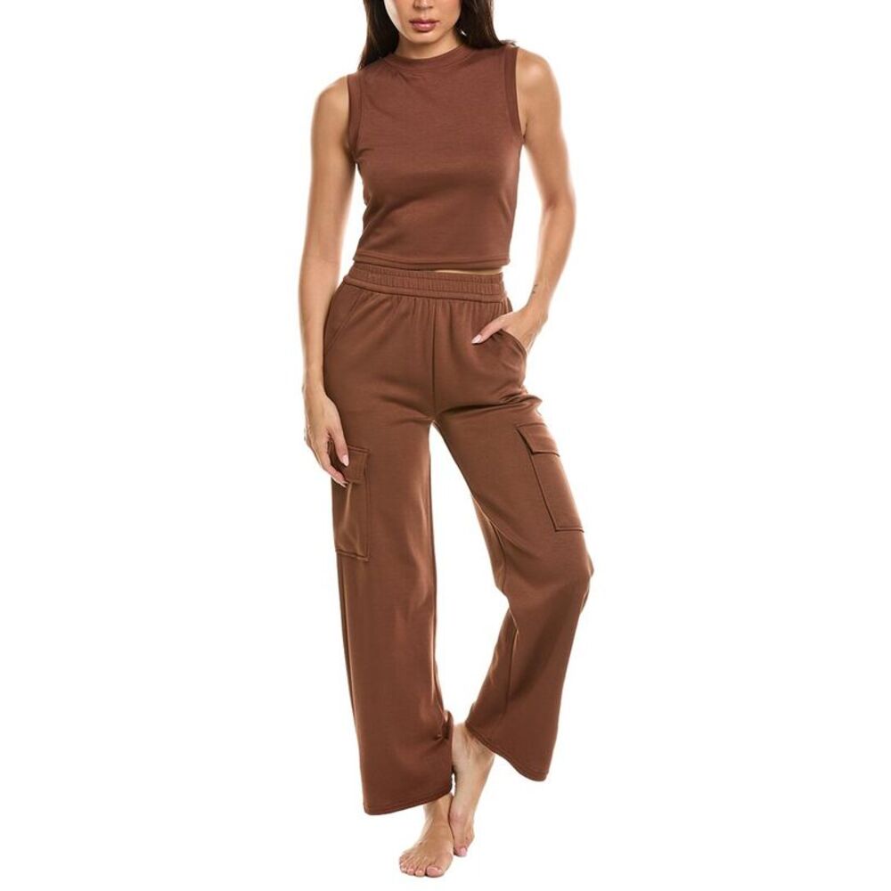 Marion Womens  2Pc Air Scuba Crop Tank & Cargo Pant Lounge Set, Brown